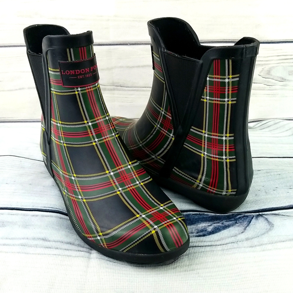 LONDON FOG  PICCADILLY PLAID RAIN BOOT 6M